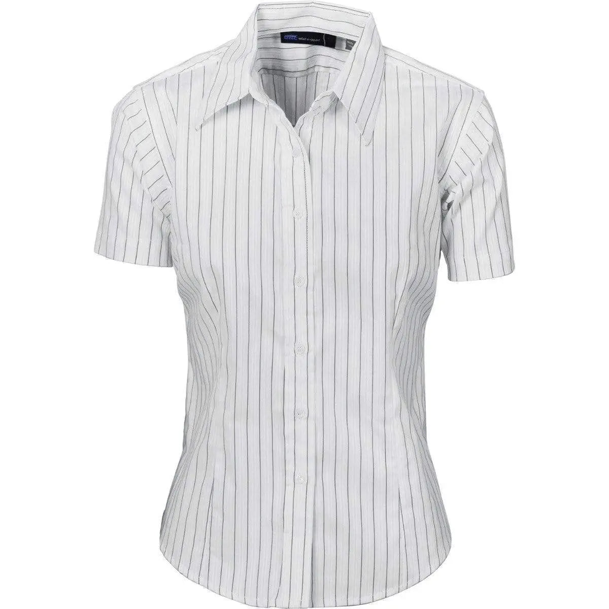 Dnc Workwear Ladies Stretch Yarn Dyed Contrast Stripe Short Sleeve Shirt - 4233 Metro Workwear.