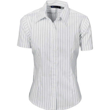 Dnc Workwear Ladies Stretch Yarn Dyed Contrast Stripe Short Sleeve Shirt - 4233 Metro Workwear.