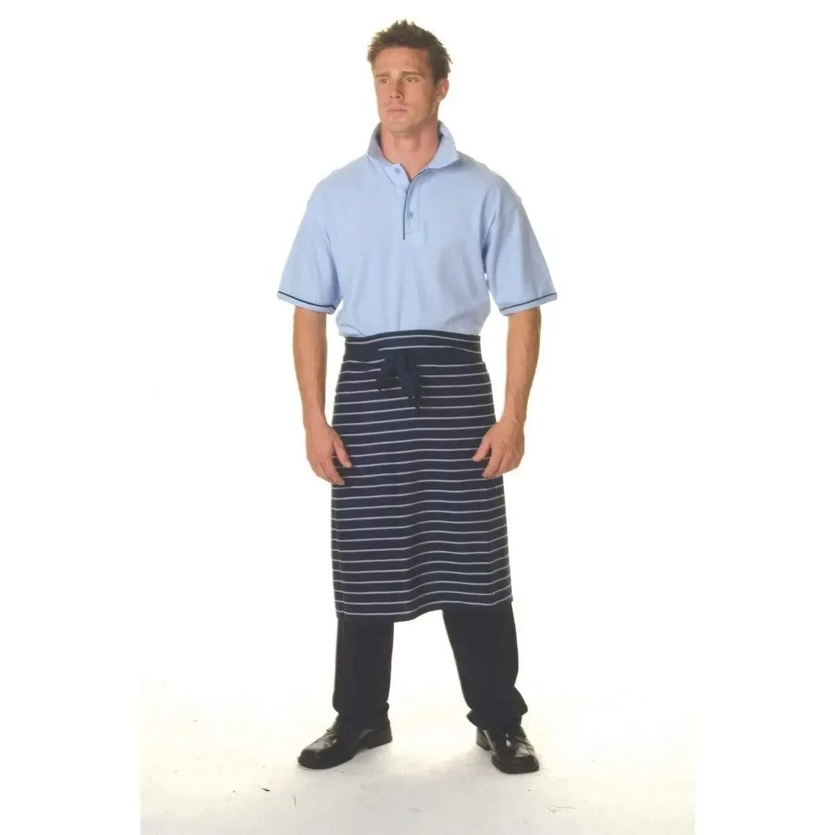 Dnc Workwear Pinstripe 3/4 No Pocket Apron - 2336