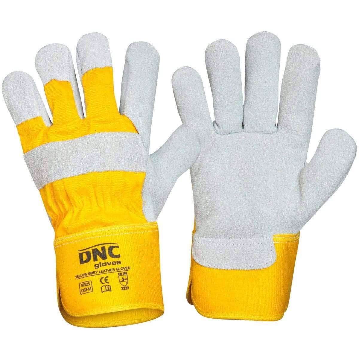 Dnc Workwear Yellow Grey Leather Glove Gr - 25