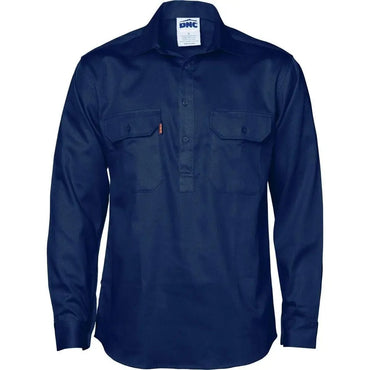 Dnc Workwear 190 Gsm Cotton Drill Closed Front Long Sleeve Work Shirt - 3204