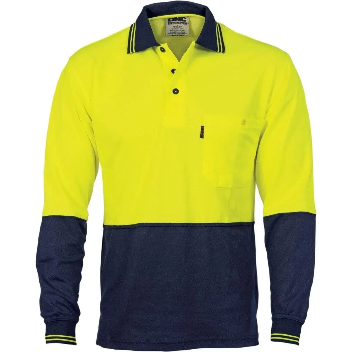 Dnc Workwear Cotton Back Hi-vis Two-tone Fluoro Long Sleeve Polo - 3816