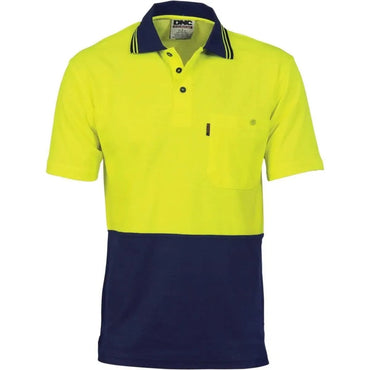 Dnc Workwear Cotton Back Hi-vis Two-tone Fluoro Short Sleeve Polo - 3814