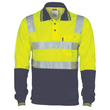 Dnc Workwear Cotton Back Hi-vis Two-tone Long Sleeve Polo Shirt With Csr Reflective Tape - 3818 Metro Workwear.