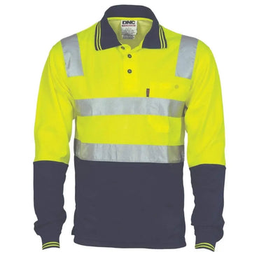 Dnc Workwear Cotton Back Hi-vis Two-tone Long Sleeve Polo Shirt With Csr Reflective Tape - 3818