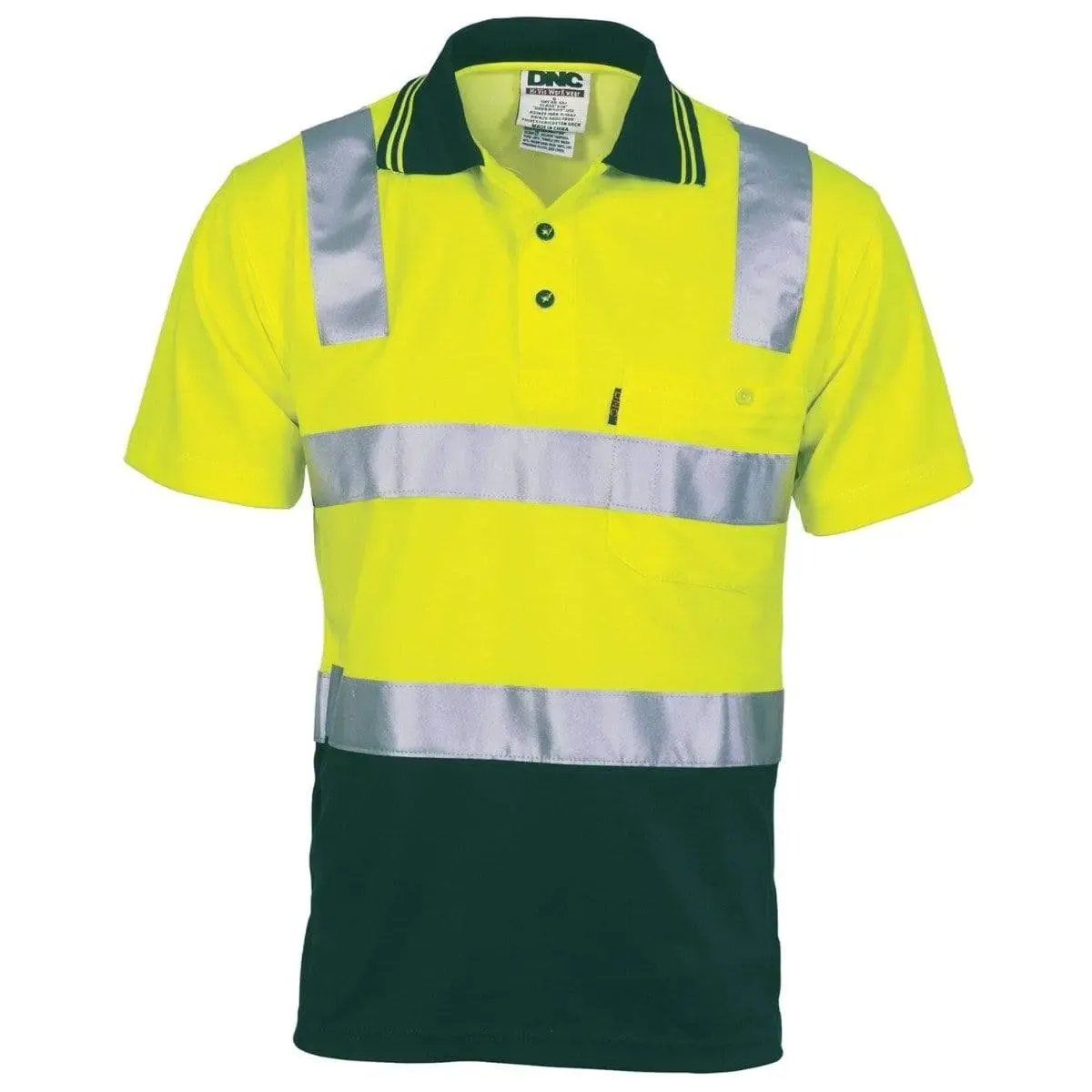 Dnc Workwear Cotton Back Hi-vis Two-tone Short Sleeve Polo Shirt With Csr Reflective Tape - 3817