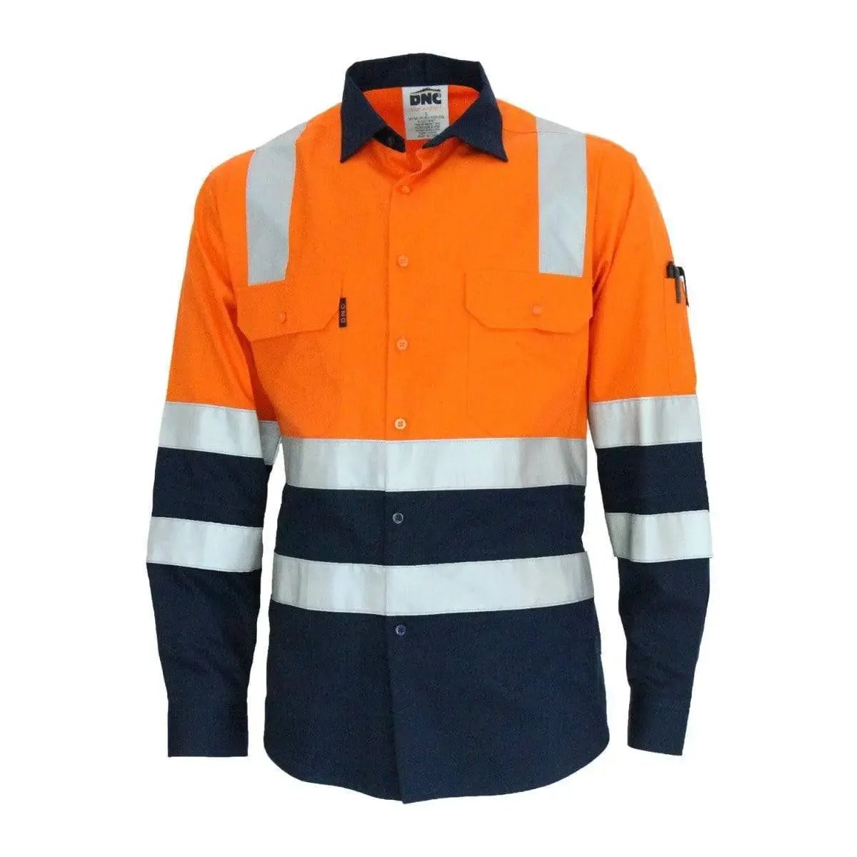 Dnc Workwear Hi-vis 2-tone Lightweight Long Sleeve Cotton Bio-motion & X Back Shirt With Csr Reflective Tape - 3547