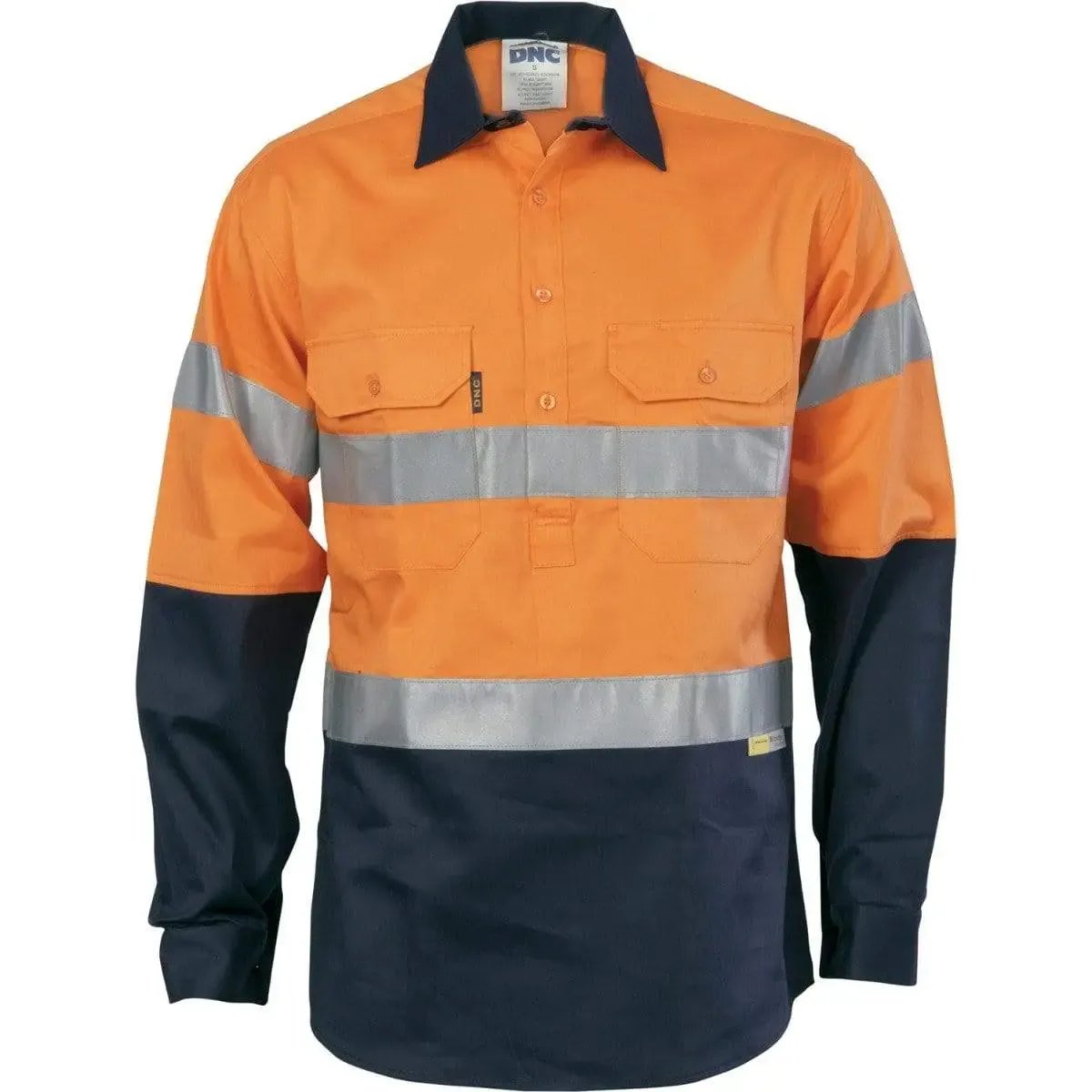 Dnc Workwear Hi-vis Cool-breeze Close Front Long Sleeve Cotton Shirt With 3m Reflective Tape - 3949