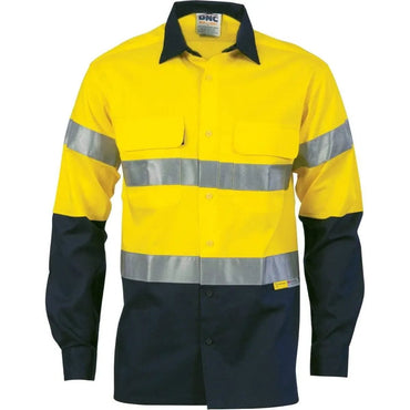 Dnc Workwear Hi-vis Cool-breeze Cotton Long Sleeve Shirt With 3m 8906 Reflective Tape - 3988