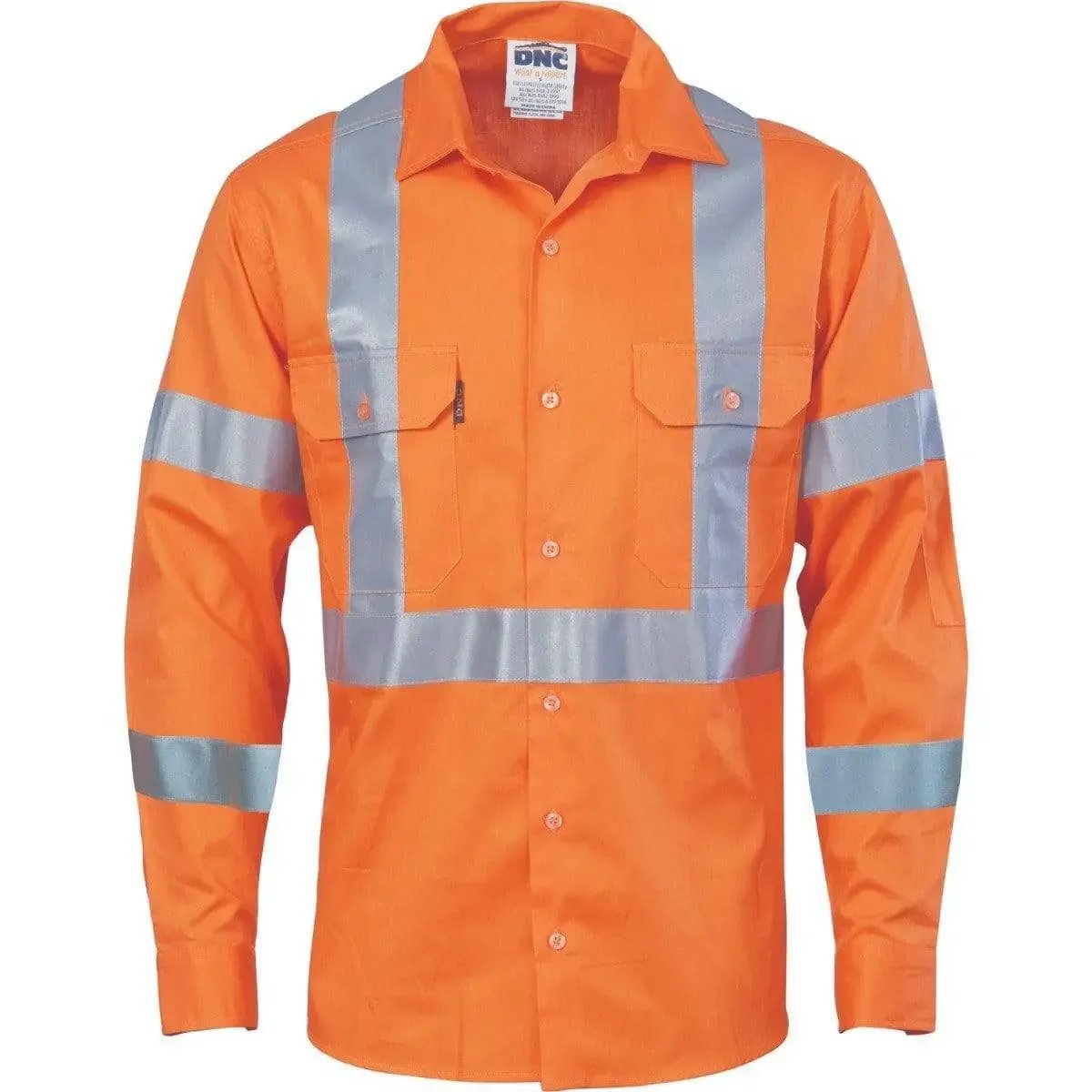 Dnc Workwear Hi-vis Cool-breeze Long Sleeve Cotton Shirt With Double Hoop On Arms & 'x' Back Csr R/tape - 3789