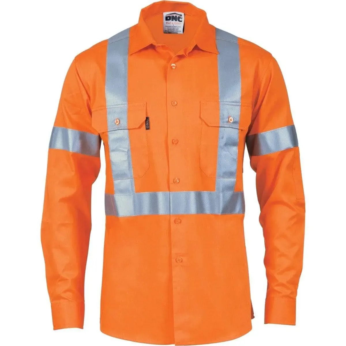 Dnc Workwear Hi-vis Cool-breeze Long Sleeve Cotton Shirt With X Back & Additional 3m Reflective Tape On Tail - 3746