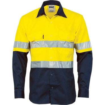 Dnc Workwear Hi-vis Cool-breeze Vertical Vented Long Sleeve Cotton Shirt With Generic Reflective Tape - 3984 Metro Workwear.