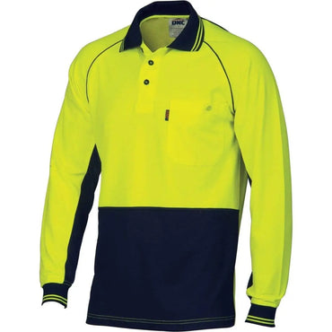 Dnc Workwear Hi-vis Cotton Backed Cool-breeze Contrast Long Sleeve Polo - 3720 Metro Workwear.