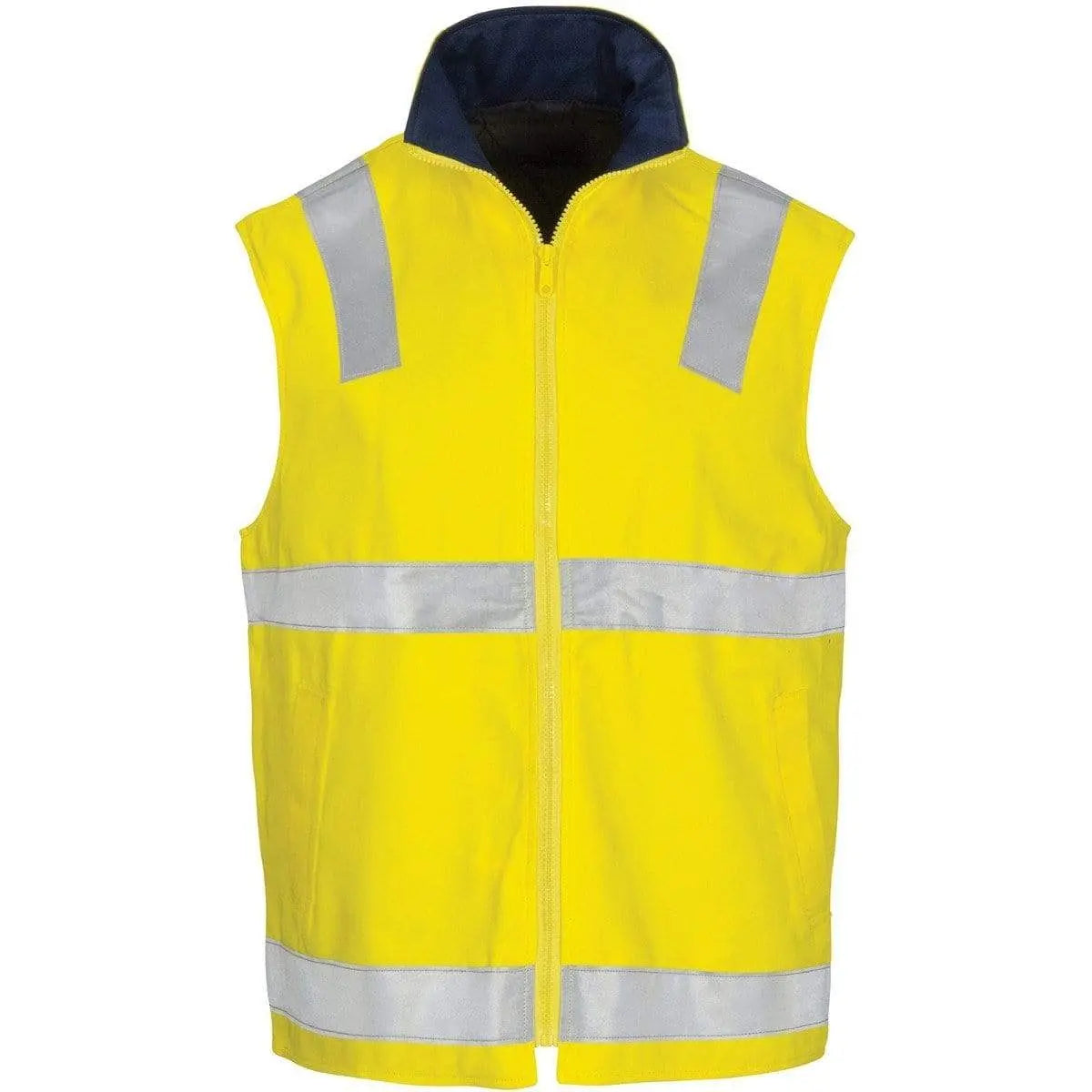 Dnc Workwear Hi-vis Cotton Drill Reversible Vest With Generic Reflective Tape - 3765 Metro Workwear.