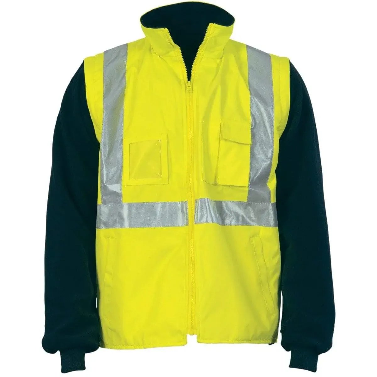 DNC WORKWEAR Hi-Vis Cross Back D/N 4-in-1 Zip Off Sleeve Reversible Vest 3994