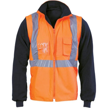 DNC WORKWEAR Hi-Vis Cross Back D/N 4-in-1 Zip Off Sleeve Reversible Vest 3994 Metro Workwear.