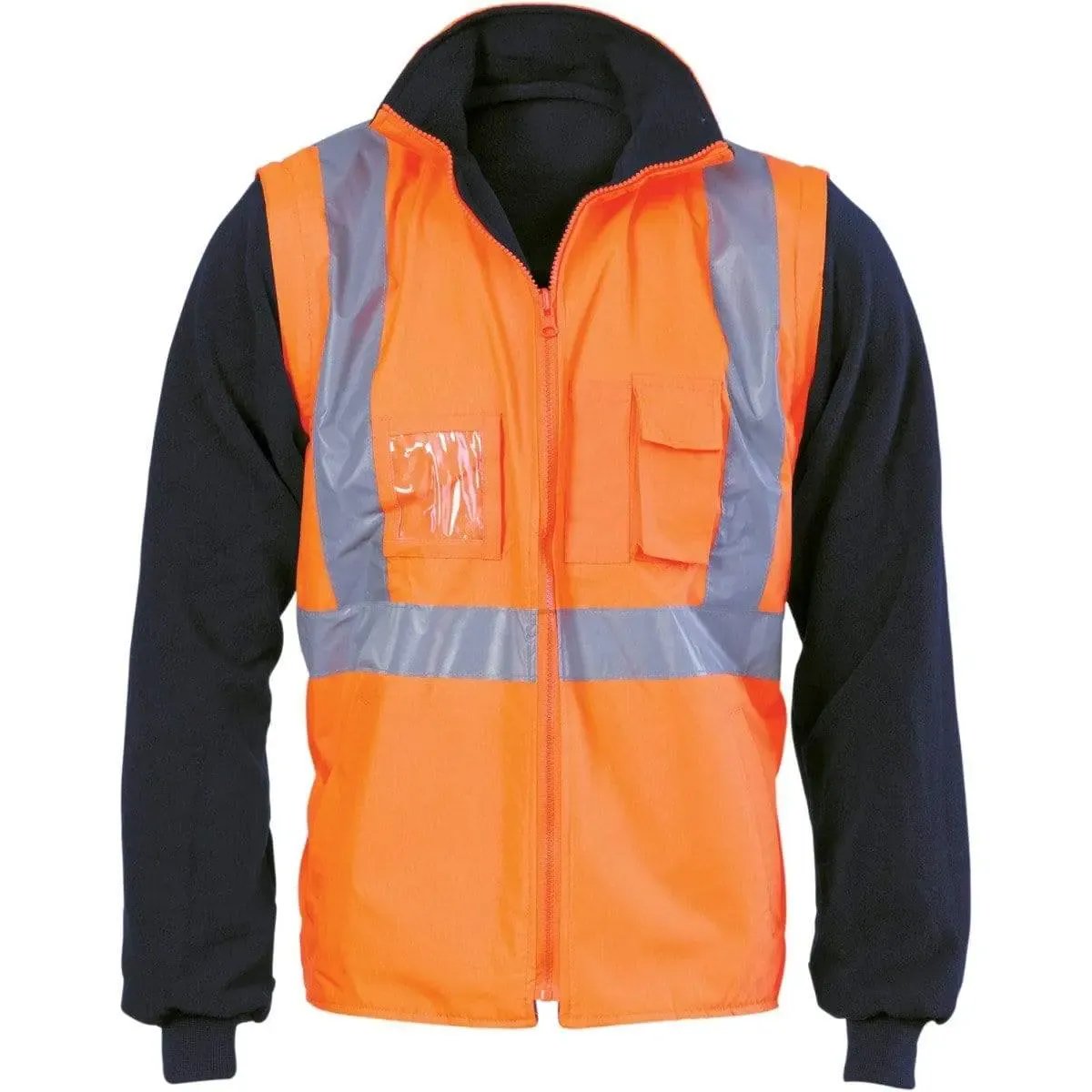 DNC WORKWEAR Hi-Vis Cross Back D/N 4-in-1 Zip Off Sleeve Reversible Vest 3994