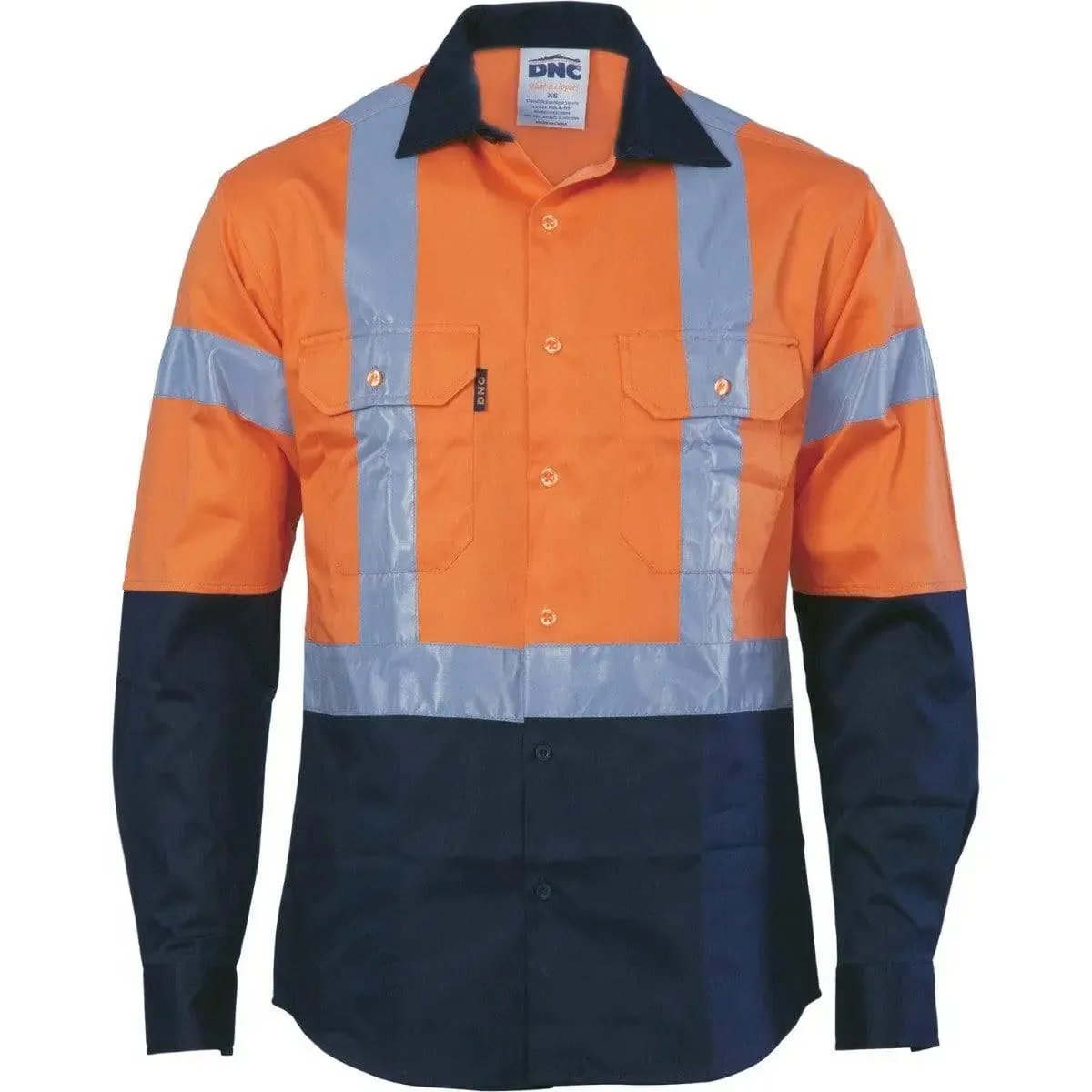 Dnc Workwear Hi-vis D/n 2 Tone Long Sleeve Drill Shirt With H Pattern Generic R/ Tape - 3983