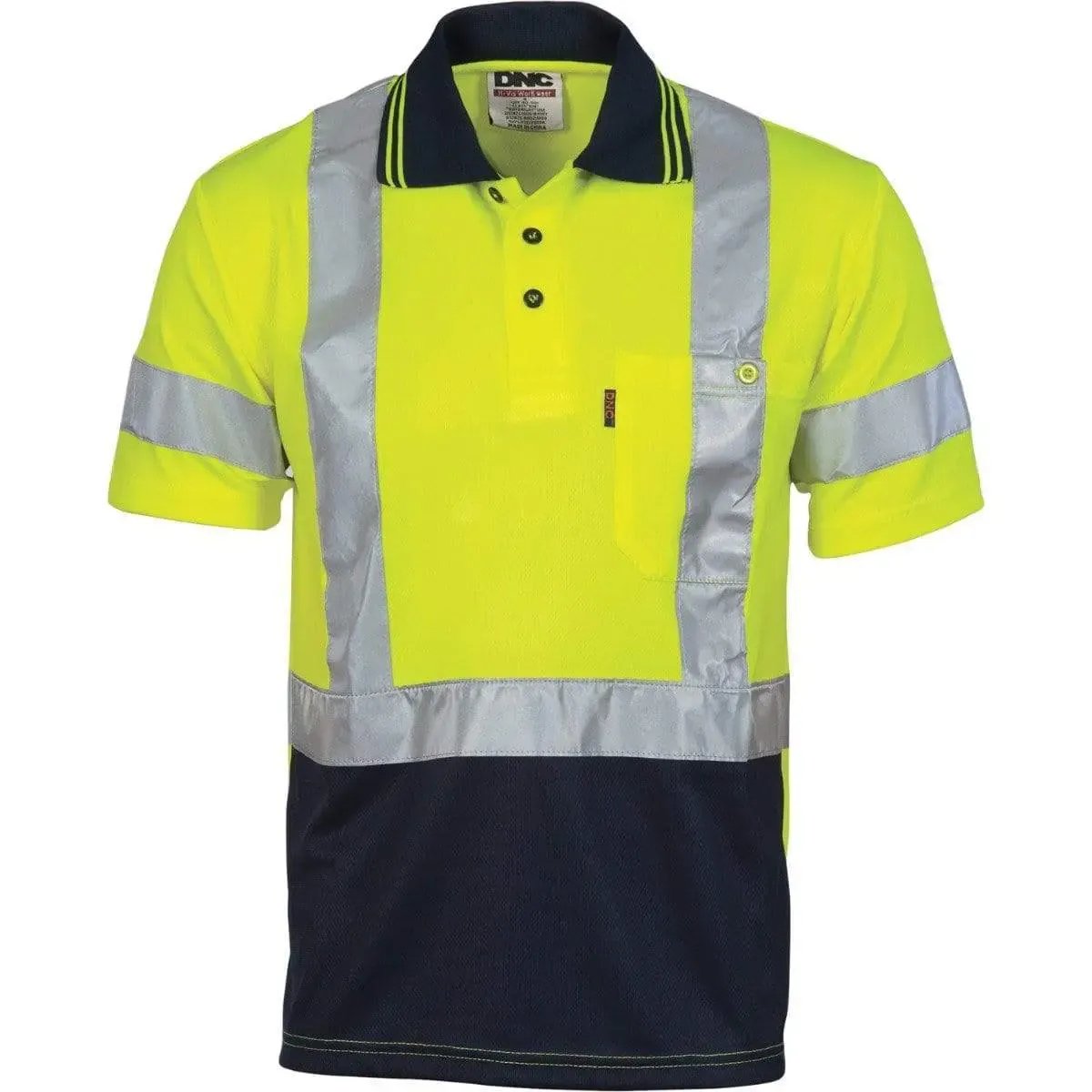 DNC WORKWEAR Hi-Vis D/N Cool Breathe Short Sleeve Polo Shirt with Cross Back R/Tape - 3912