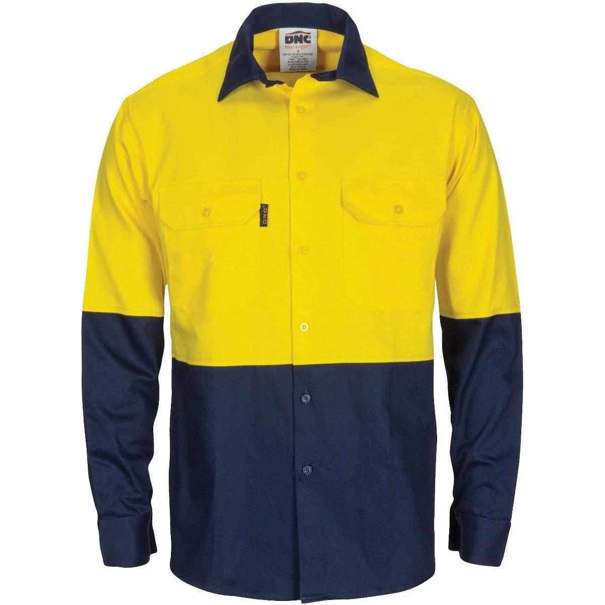 DNC WORKWEAR Hi-Vis L/W Cool-Breeze T2 Vertical Vented Long Sleeve Cotton Shirt with Gusset Sleeves 3733