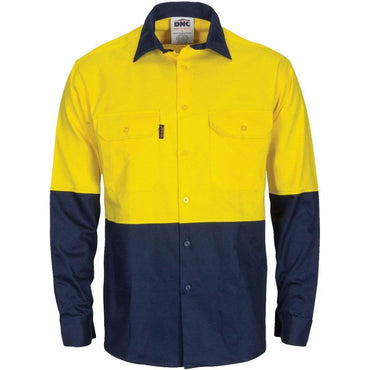 Dnc Workwear Hi-vis R/w Cool-breeze T2 Vertical Vented Long Sleeve Cotton Shirt With Gusset Sleeves - 3781 Metro Workwear.