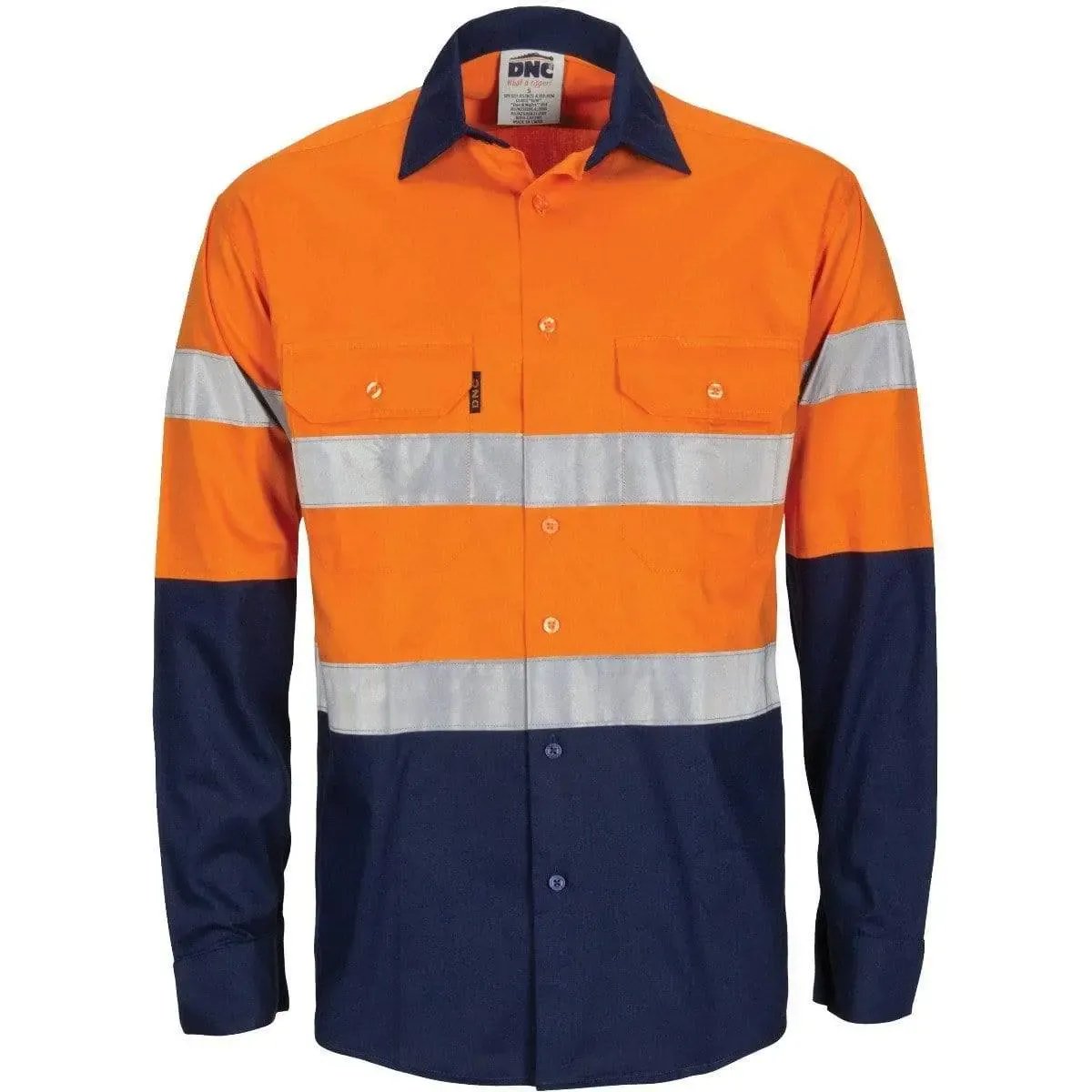 Dnc Workwear Hi-vis R/w Cool-breeze T2 Vertical Vented Long Sleeve Cotton Shirt With Gusset Sleeves, Generic R/tape - 3782