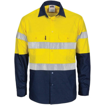 Dnc Workwear Hi-vis R/w Cool-breeze T2 Vertical Vented Long Sleeve Cotton Shirt With Gusset Sleeves, Generic R/tape - 3782