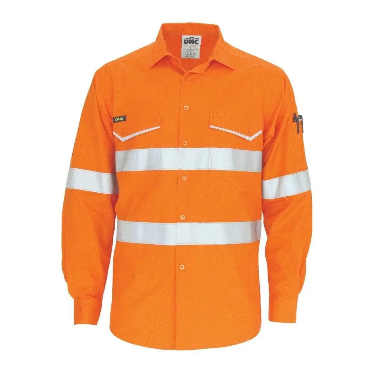 Dnc Workwear Hi-vis Ripstop Cotton Cool Long Sleeve Shirt With Csr Reflective Tape - 3590