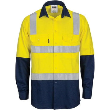 Dnc Workwear Hi-vis Two-tone Cool-breeze Long Sleeve Cotton Shirt With Hoop & Shoulder Csr Reflective Tape - 3747