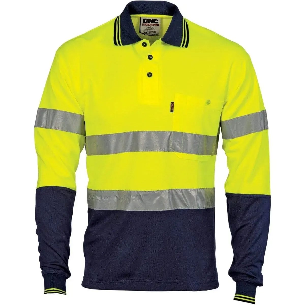 Dnc Workwear Hi-vis Two Tone Cotton Back Long Sleeve Polo With Generic Reflective Tape - 3718