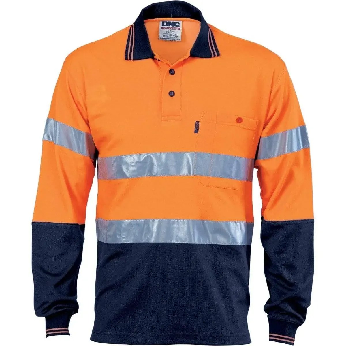Dnc Workwear Hi-vis Two Tone Cotton Back Long Sleeve Polo With Generic Reflective Tape - 3718