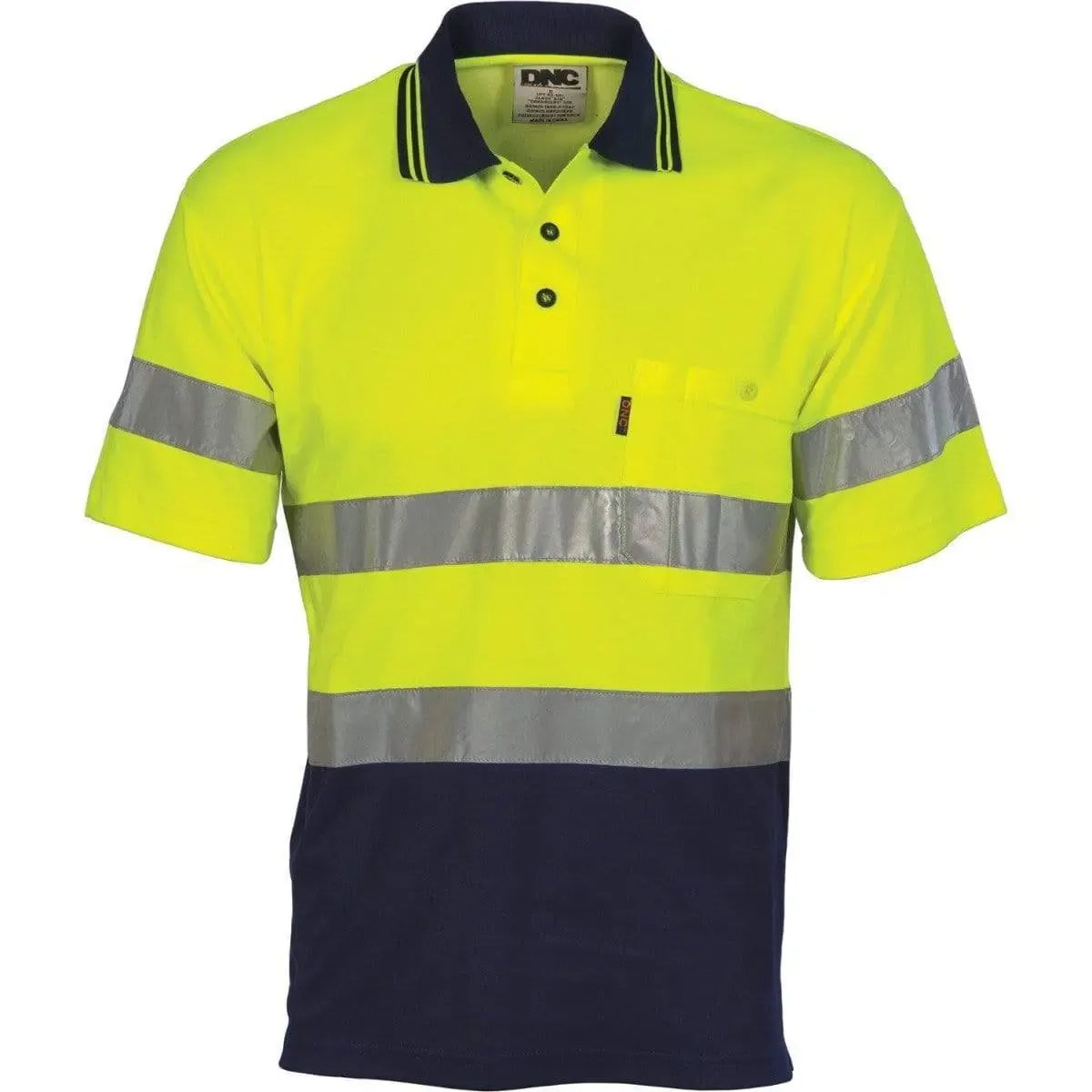 Dnc Workwear Hi-vis Two-tone Cotton Back Short Sleeve Polo With Generic Reflective Tape - 3717