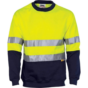 Dnc Workwear Hi-vis Two-tone Fleecy Crew-neck Sweatshirt (Sloppy Joe) With 3m R/tape - 3824