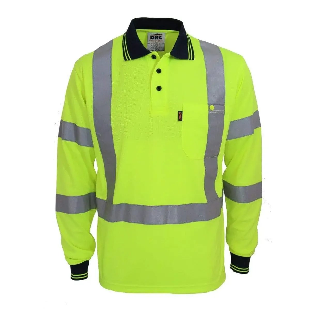 Dnc Workwear Logn Sleeve Hi-vis "X" Back & Bio-motion Taped Polo - 3710
