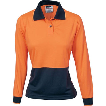 Dnc Workwear Ladies Hi-vis Two-tone Long Sleeve Polo Shirt - 3898 Metro Workwear.