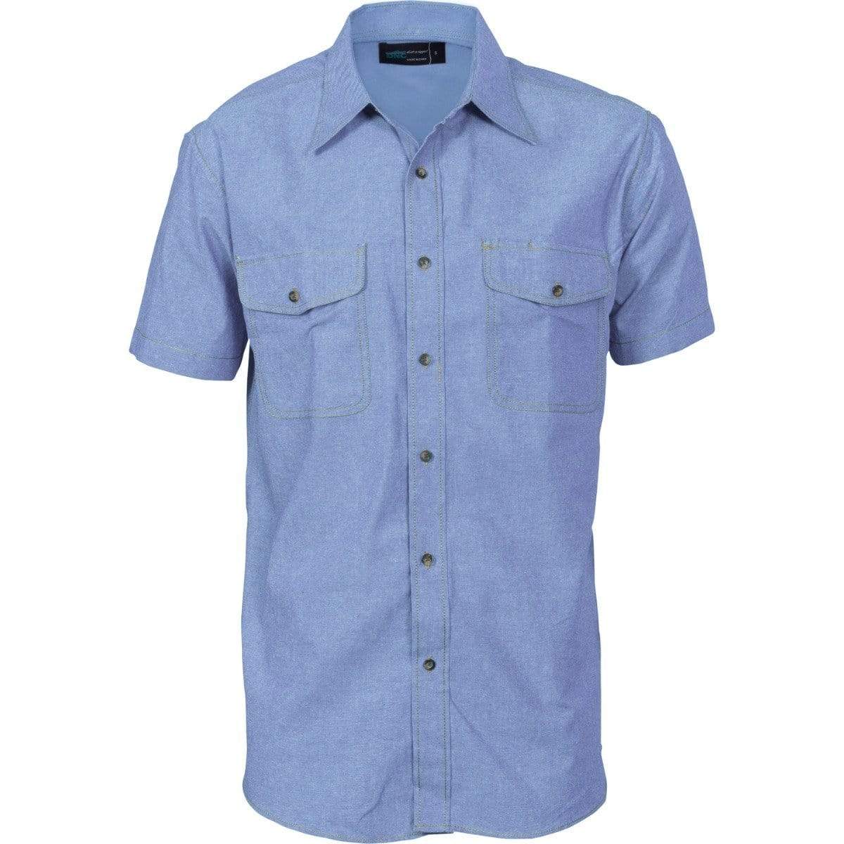 Dnc Workwear Men’s Cotton Chambray Short Sleeve Twin Flap Pocket Shirt - 4103