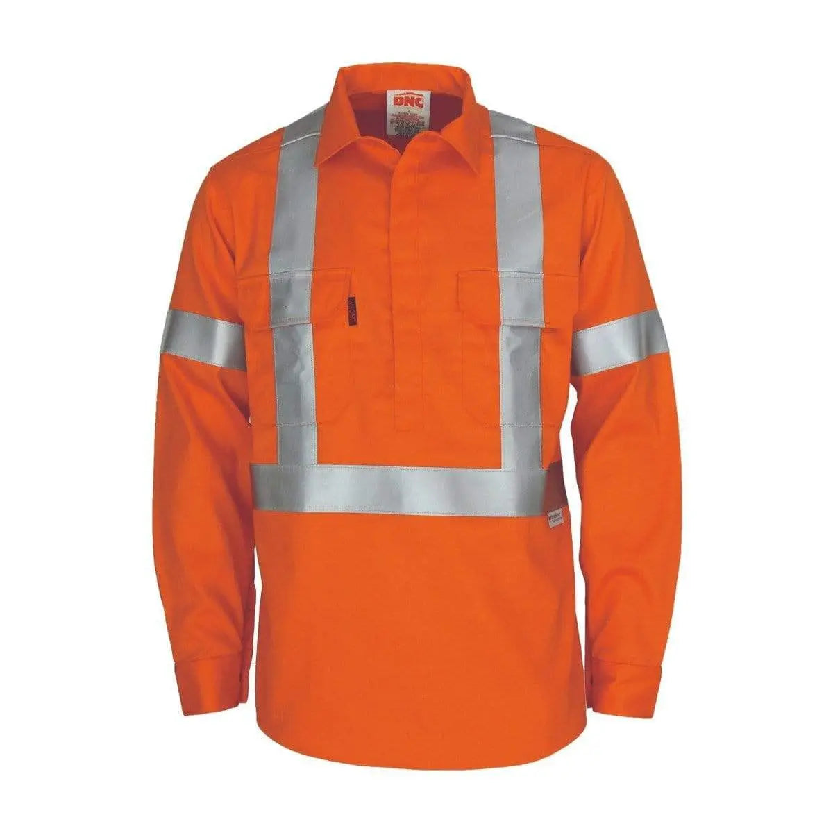 Dnc Workwear Patron Saint Flame Retardant Arc Rated Closed Long Sleeve Front Shirt With "X" Back 3m Fr Reflective Tape - 3408 Metro Workwear.