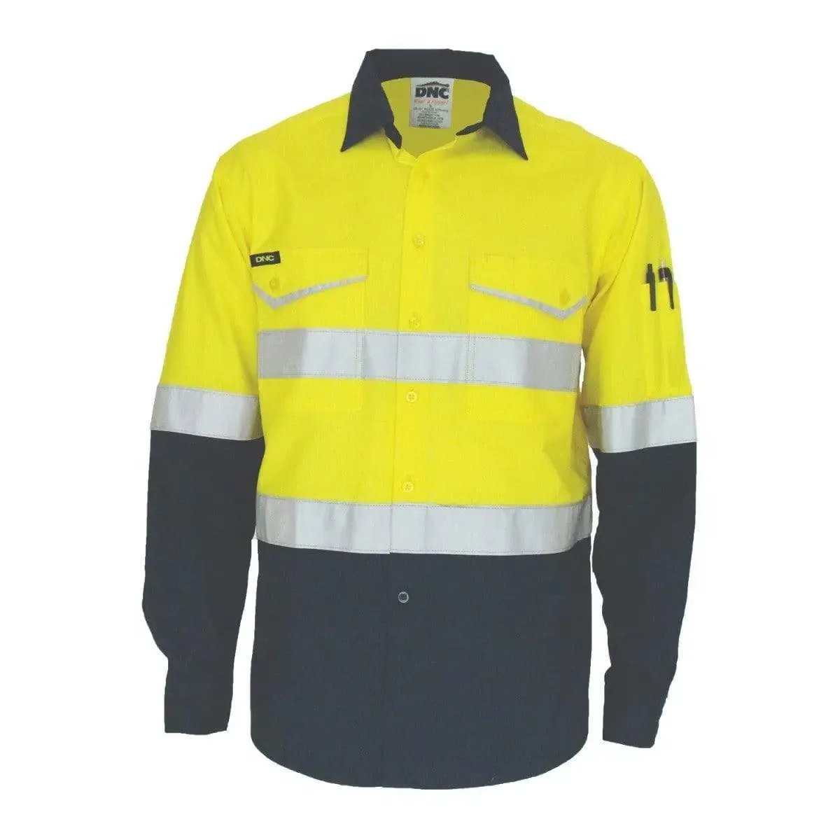 Dnc Workwear Two-tone Ripstop Cotton Long Sleeve Shirt With Reflective Csr Tape - 3588