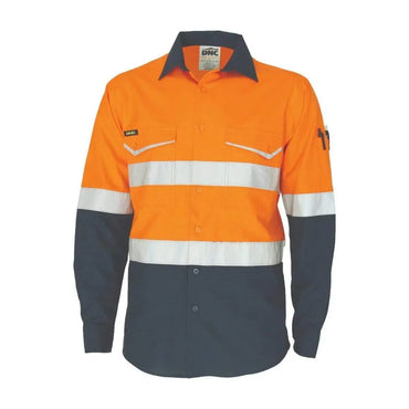 Dnc Workwear Two-tone Ripstop Cotton Long Sleeve Shirt With Reflective Csr Tape - 3588