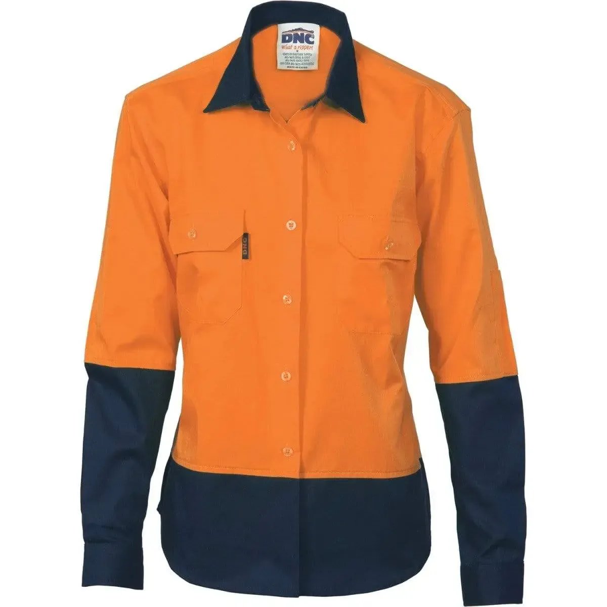 Dnc Workwear Women’s Hi-vis 2 Tone Cool-breeze Long Sleeve Cotton Shirt - 3940