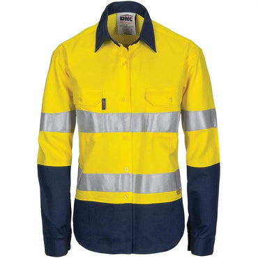 Dnc Workwear Women’s Hi-vis 3 Way Cool-breeze Long Sleeve Cotton Shirt With Gusset Sleeve, 3m Reflective Tape - 3749 Metro Workwear.