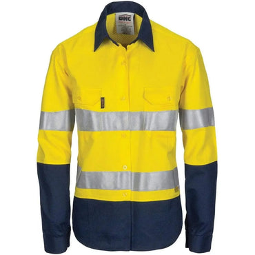 Dnc Workwear Women’s Hi-vis 3 Way Cool-breeze Long Sleeve Cotton Shirt With Gusset Sleeve, 3m Reflective Tape - 3749