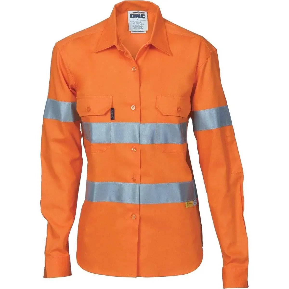 Dnc Workwear Women’s Hi Vis Cool-breeze Long Sleeve Cotton Shirt With 3m Reflective Tape - 3785