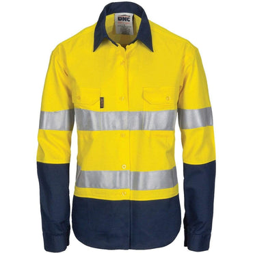 Dnc Workwear Women’s Hi-vis Cool-breeze Long Sleeve Cotton Shirt With Csr Reflective Tape - 3786 Metro Workwear.