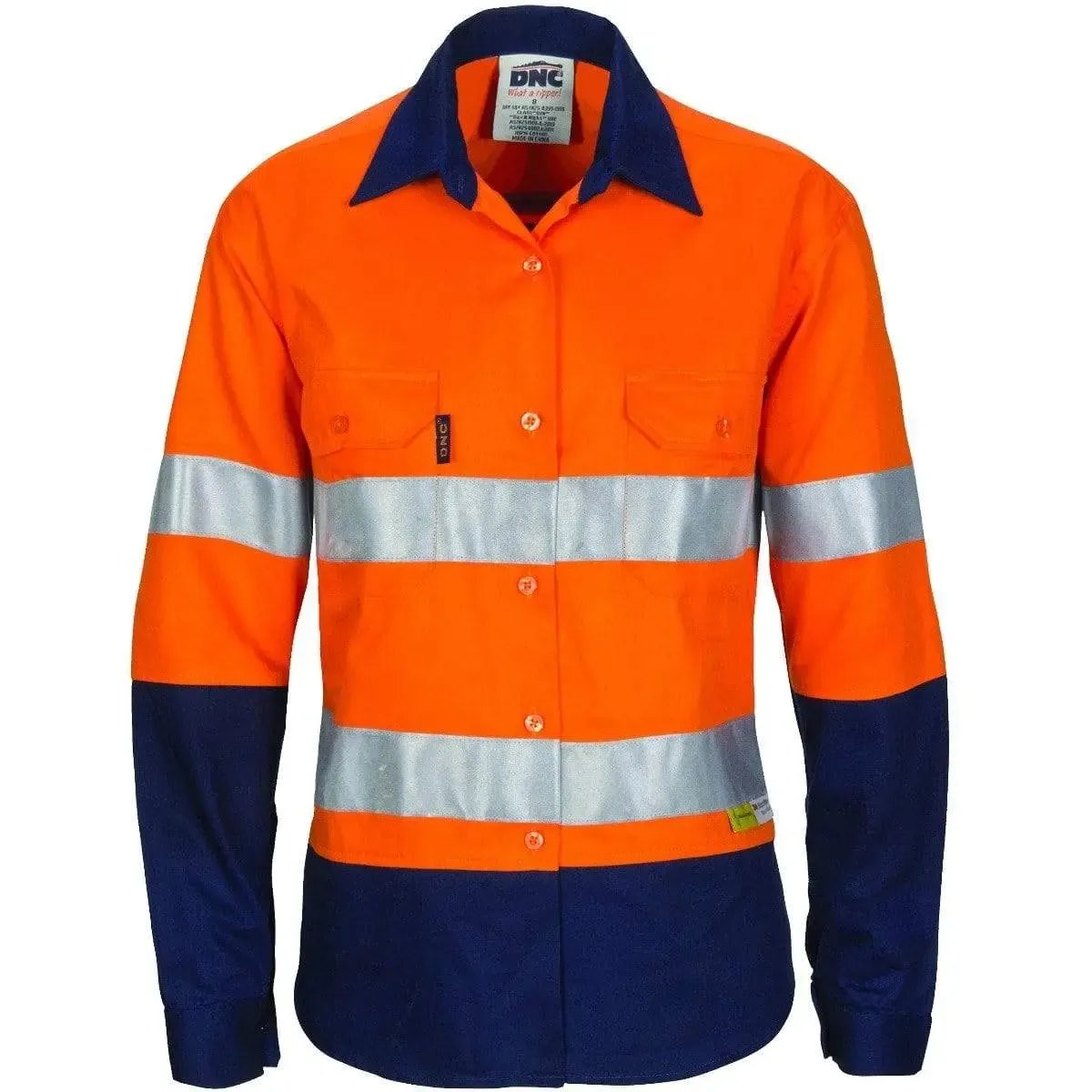 Dnc Workwear Women’s Hi-vis Two-tone Cool-breeze Long Sleeve Cotton Shirt With 3m Reflective Tape - 3986