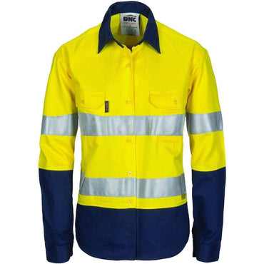 Dnc Workwear Women’s Hi-vis Two-tone Cool-breeze Long Sleeve Cotton Shirt With 3m Reflective Tape - 3986 Metro Workwear.