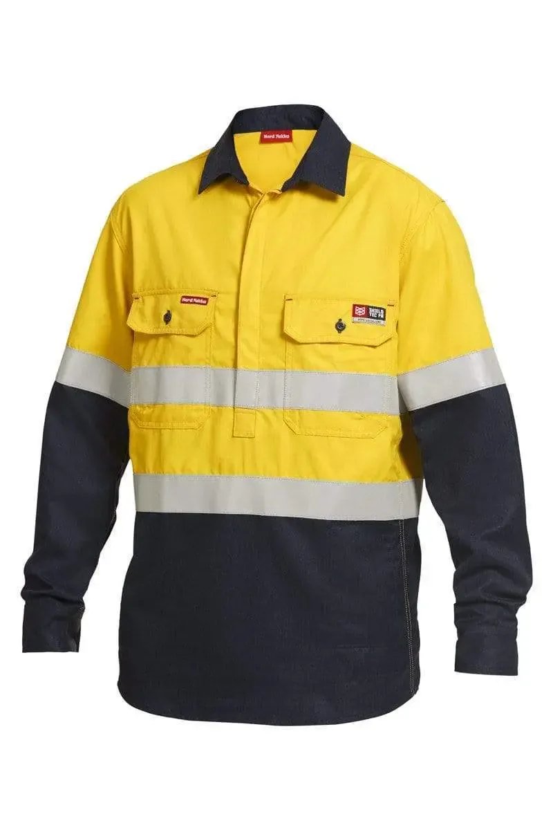 Hard Yakka Flame Retardant HRC2/PPE 2 FR Hi Vis Two Tone Taped Shirt Y04550 in Yellow/Navy