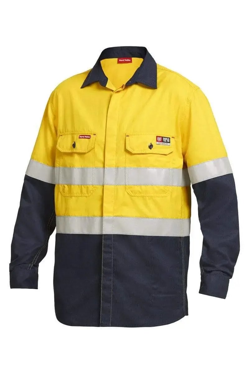 Hard Yakka Flame Retardant HRC2/PPE 2 FR Long Sleeve Shirt Y04350 in Yellow/Navy