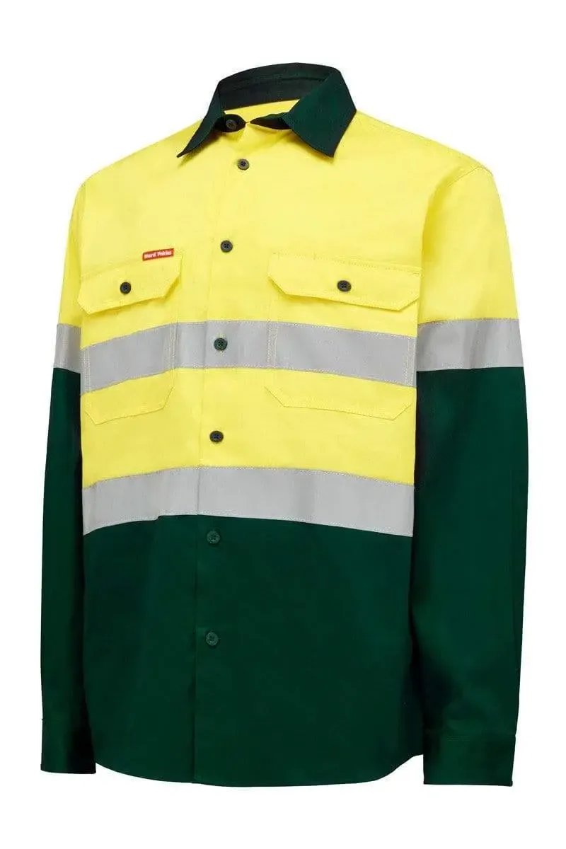 Hard Yakka Long Sleeve Hi Vis Taped Shirt Y04610 in Yellow/Green