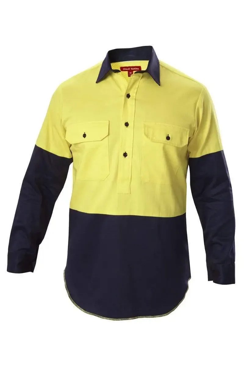 Hard Yakka Long Sleeve Two Tone Vented Hi Vis Shirt Y07984 in Yellow/Navy
